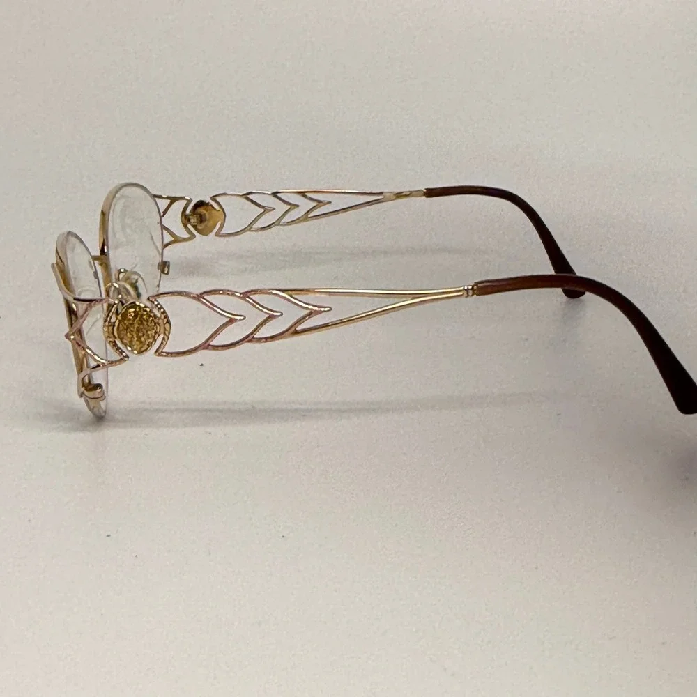 Tiara Gold Tone Filigree Oval Eyeglass Frames Vintage Style Ornate Temples 23989
